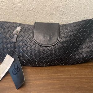 Anthropologie CHOCOLAT BLU Woven Black Leather Clutch Purse